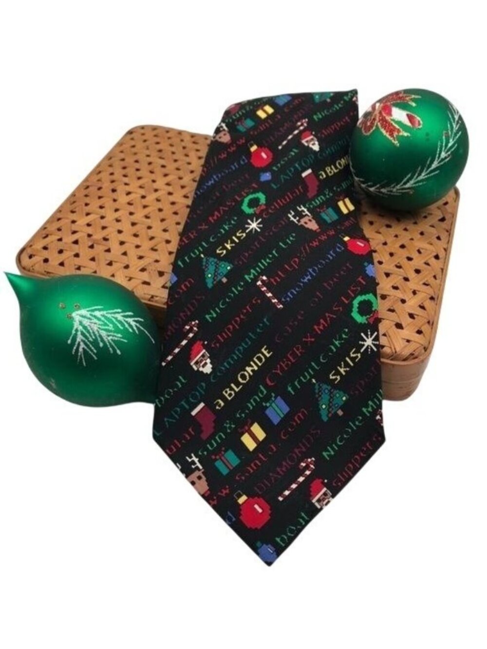 Festive Christmas-theme Nicole Miller Men's Tie "Christmas Wish List" Silk 59"